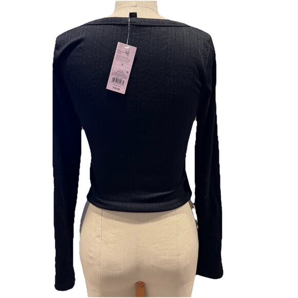 Wild Fable Women Small Trendy Square Neck Black Long Sleeve Pointelle Shirt New - Picture 2 of 8